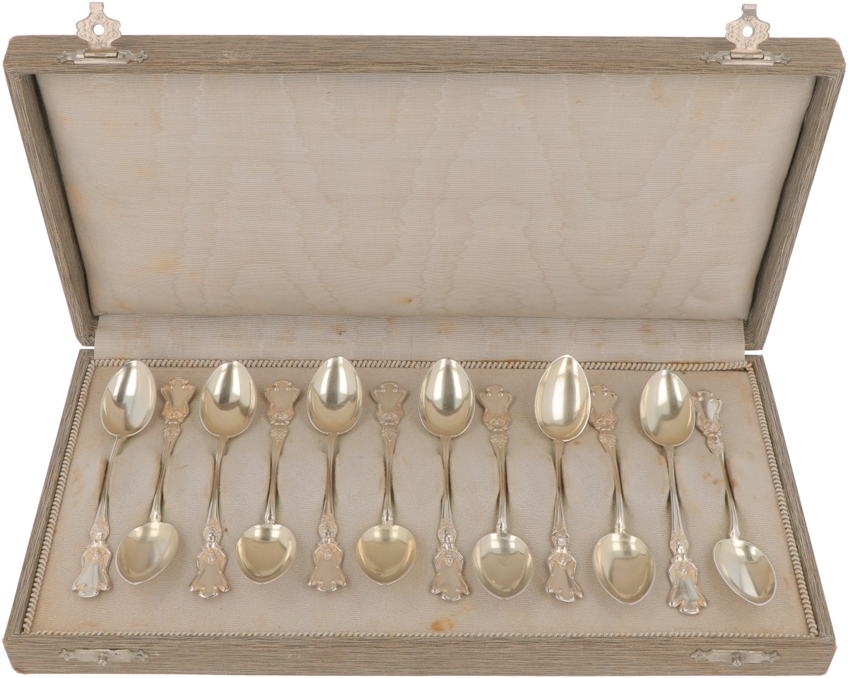 (12) delige set theelepels zilver.