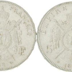 France. Napoleon III. Lot (2) 5 Francs. 1868 A and 1868 BB.
