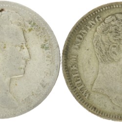 Lot (2) ¼ Gulden. Willem I. 1827 en 1840. Gemiddeld Zeer Fraai.