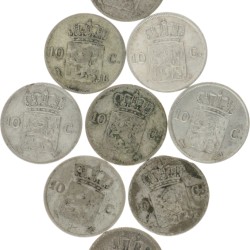 Lot (9) 10 Cent. Willem I. 1825 - 1828. Gemiddeld Zeer Fraai.