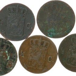 Lot (5) ½ Cent. Willem I. 1841 tot 1850. Gemiddeld Zeer Fraai.