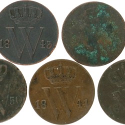 Lot (5) ½ Cent. Willem I. 1841 tot 1850. Gemiddeld Zeer Fraai.