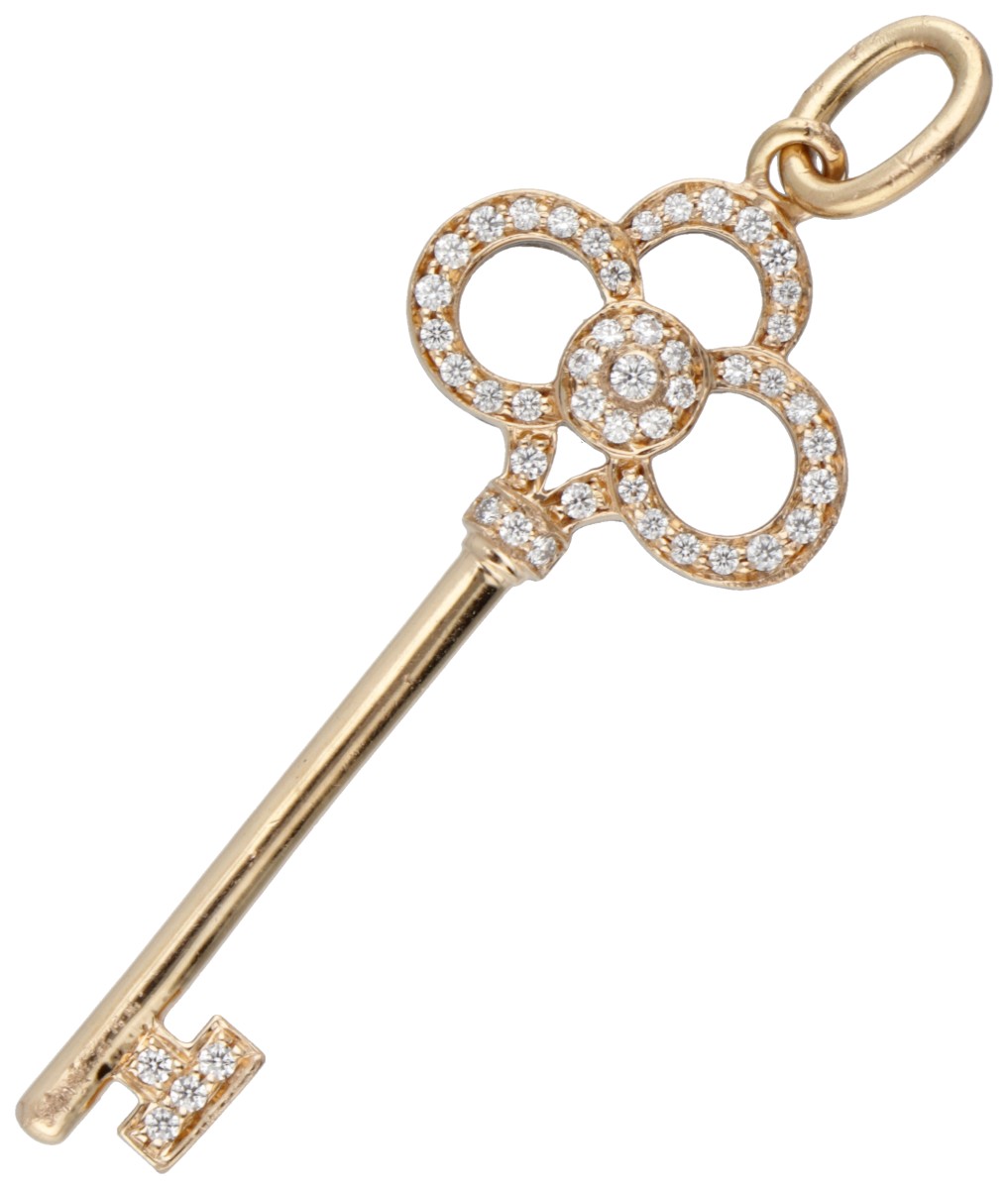 Tiffany & Co. 18 kt. roségouden sleutelvormige hanger bezet met ca. 0.39 ct. diamant.