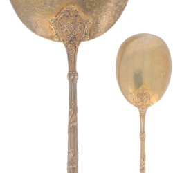 (12) delige set ijslepels & ijsschep zilver.