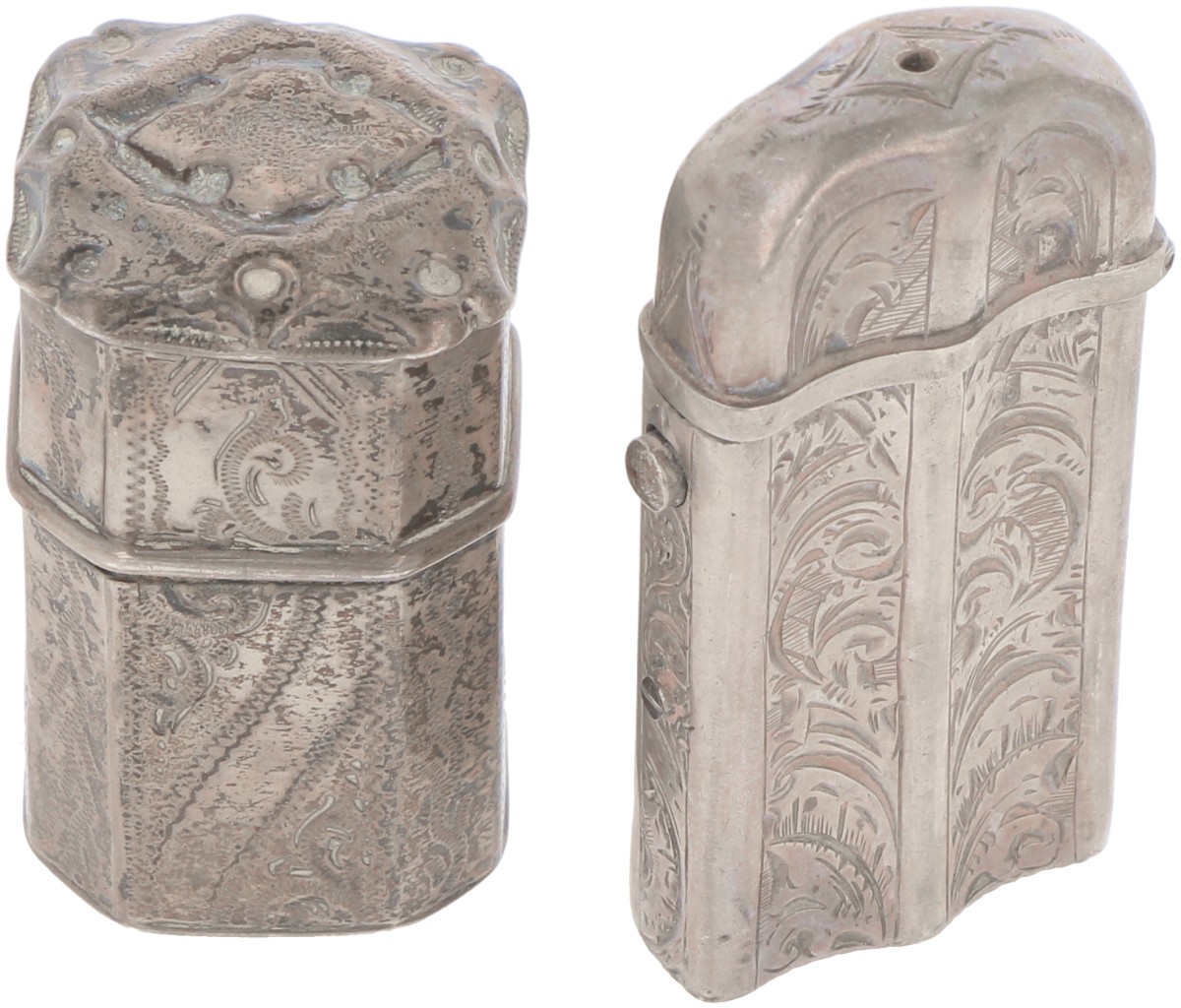 (2) delig lot lodereindoosje & tondeldoosje / vesta case zilver.