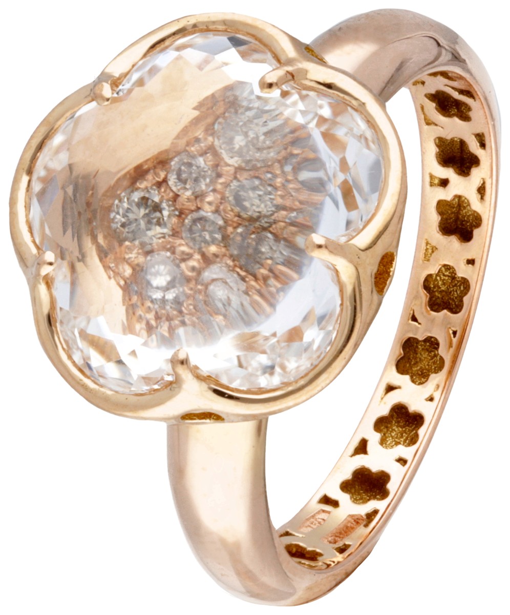 Pasquale Bruni 'Bon Ton' 18 kt. roségouden ring bezet met bergkristal en diamant.