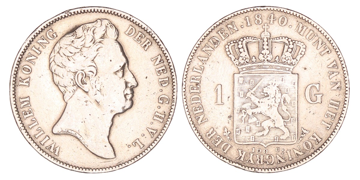 1 Gulden. Willem I. 1840. Zeer Fraai -.