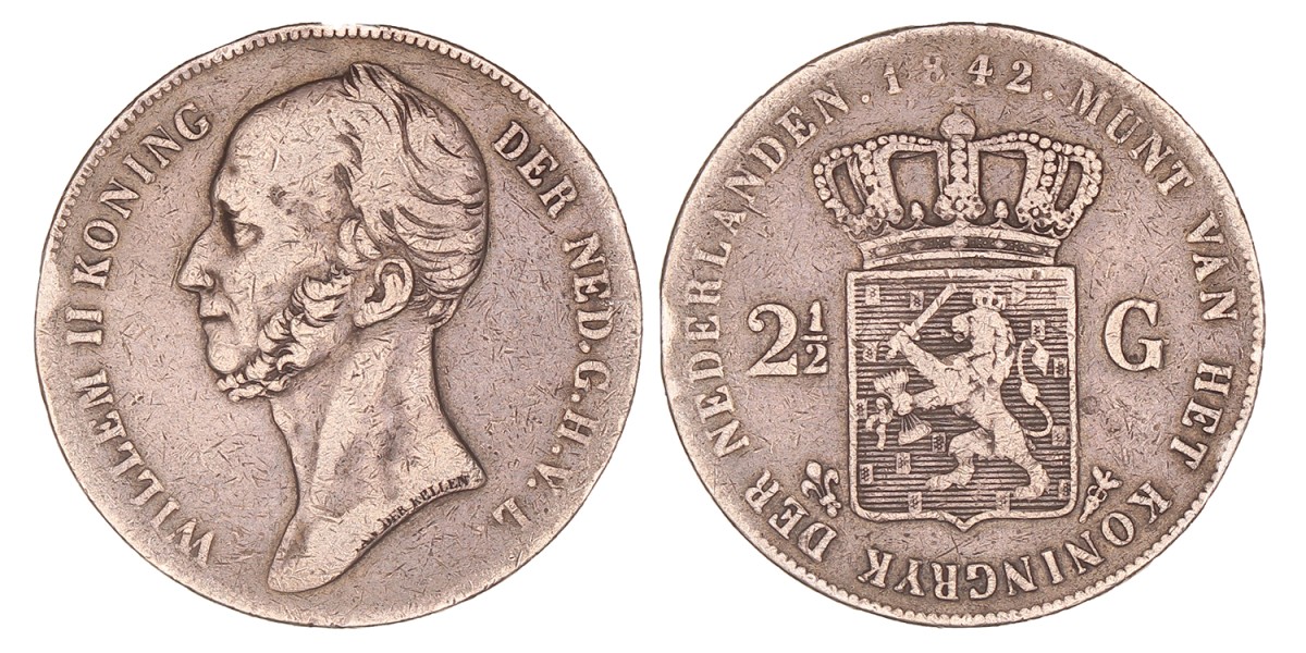 2½ Gulden. Willem II. 1842. Fraai / Zeer Fraai.