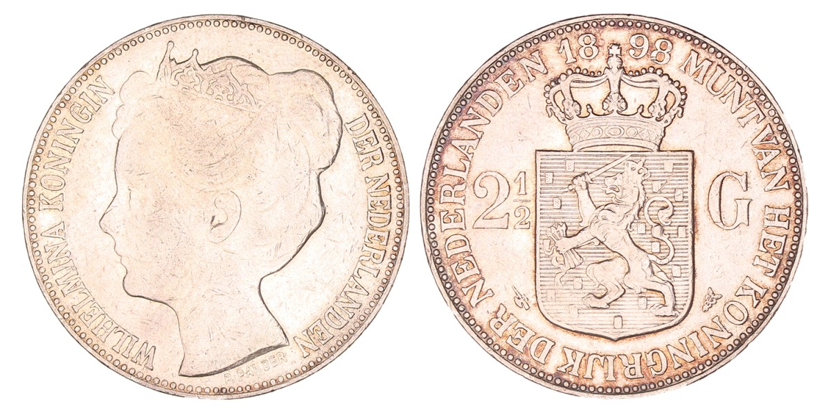 2½ Gulden. Wilhelmina. 1898. Zeer Fraai +.