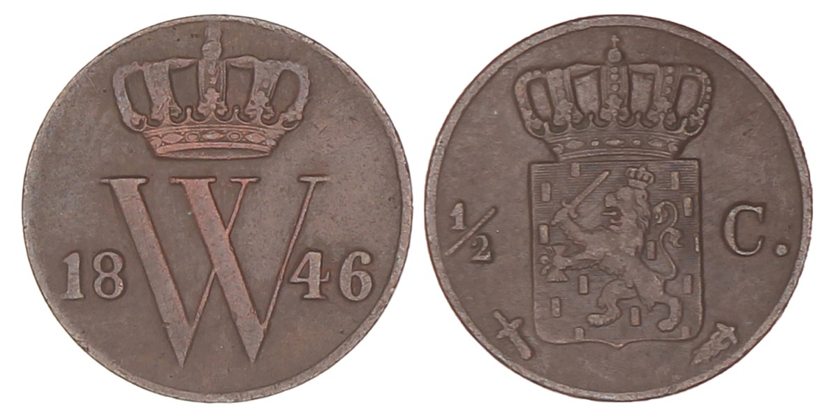 ½ Cent. Willem I. 1846. Zeer Fraai.