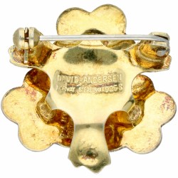 Verguld zilveren David-Andersen bloemvormige broche, met emaille - 925/1000.