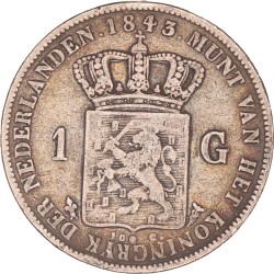 1 Gulden. Willem II. 1843. Zeer Fraai -.