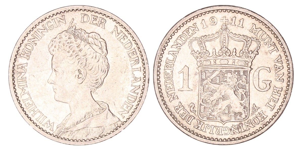 1 Gulden. Wilhelmina. 1911. Fraai / Zeer Fraai.