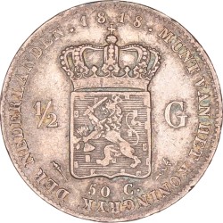 ½ Gulden. Willem I. 1818 U. Zeer Fraai +.