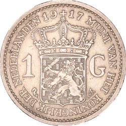 1 Gulden. Wilhelmina. 1917. Zeer Fraai / Prachtig.