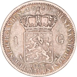 1 Gulden. Willem I. 1824 U met streep. Zeer Fraai.