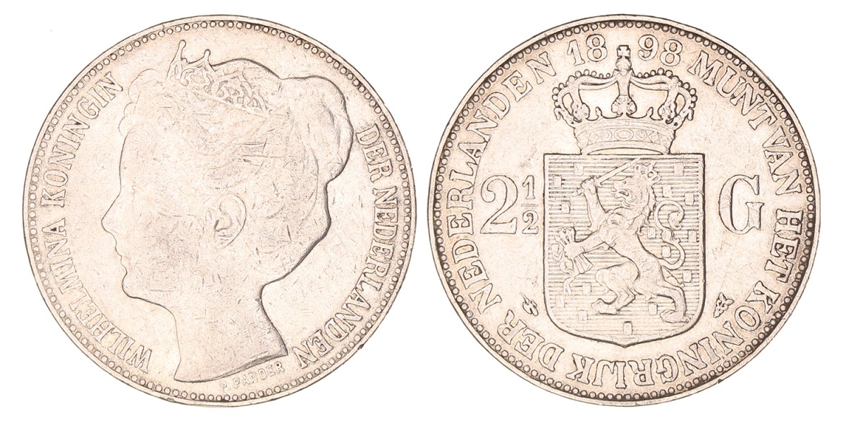 2½ Gulden. Wilhelmina. 1898. Fraai / Zeer Fraai.