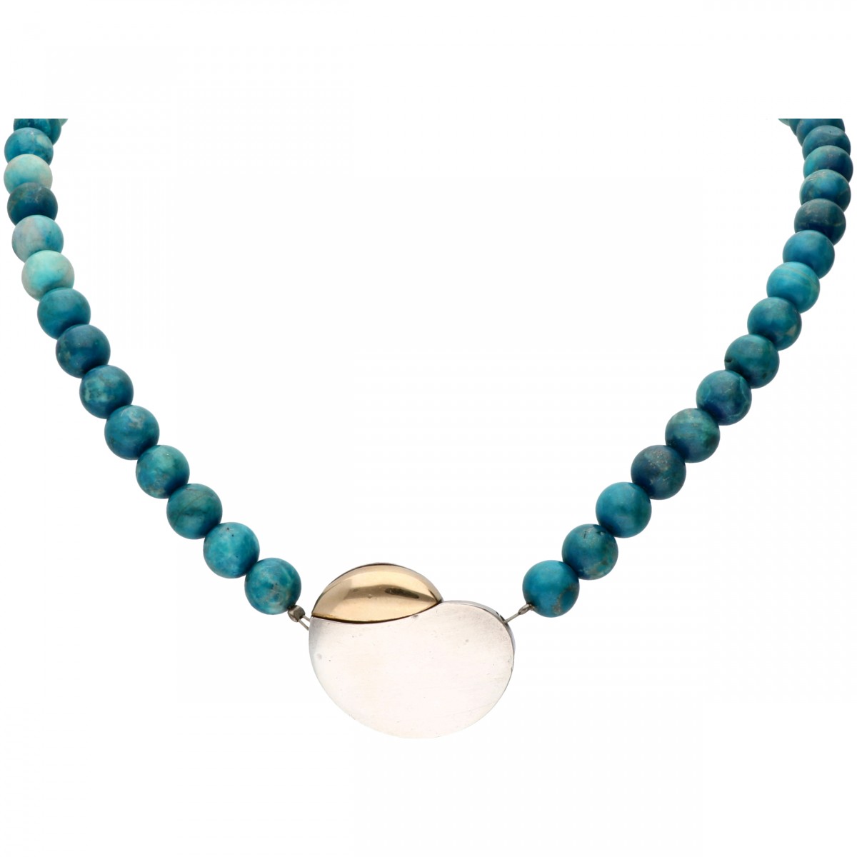 N.E. From chrysocolla collier met zilveren/geelgouden hanger - 14 kt. en 925/1000.