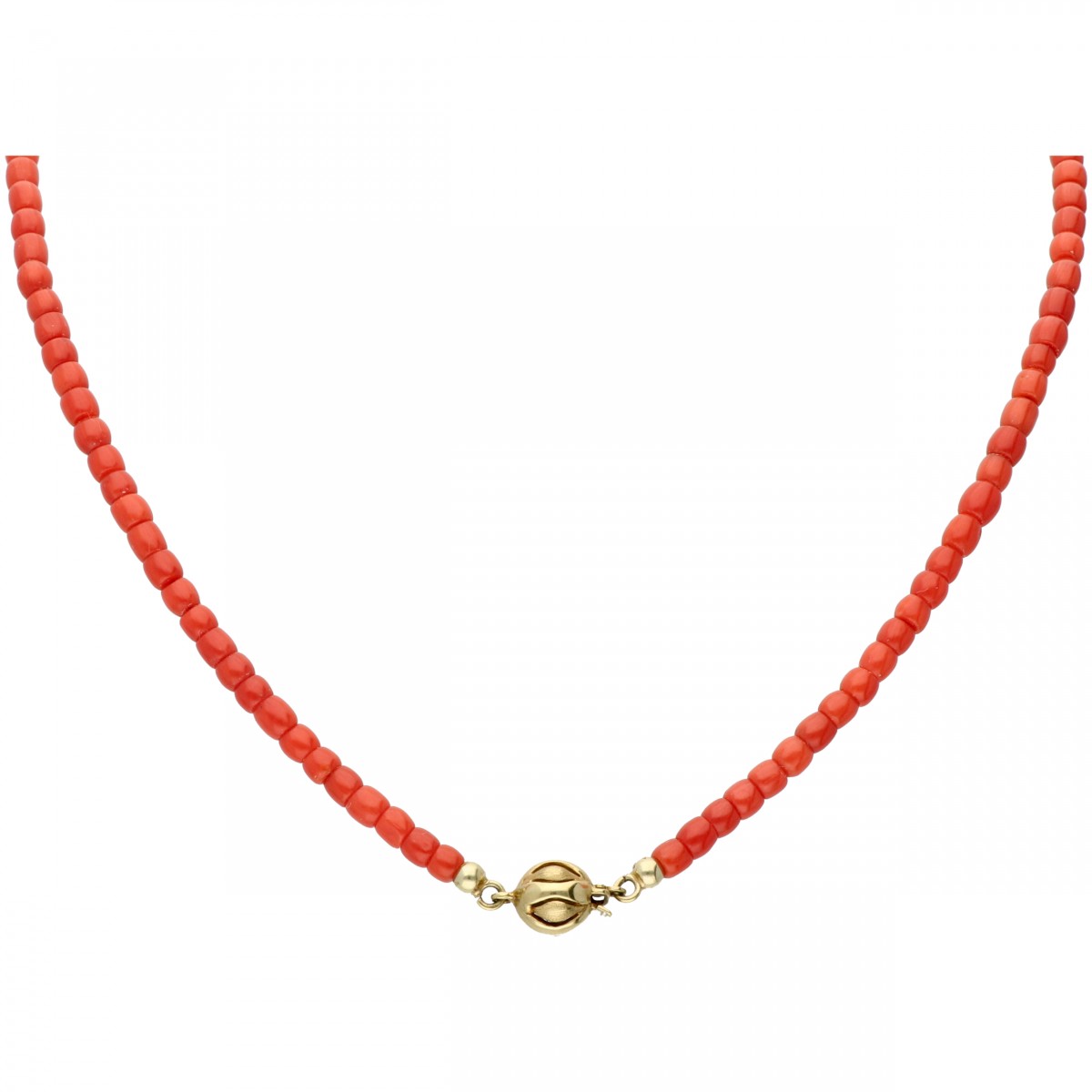 Choker van bloedkoraal met een geelgouden sluiting - 14 kt.