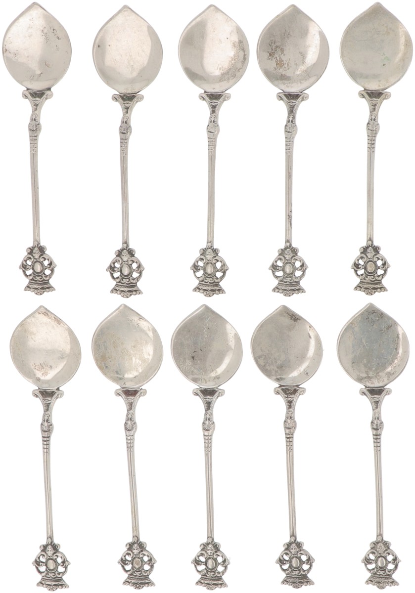 (10) delige set ijslepeltjes zilver.