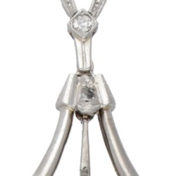 14 kt. Witgouden art deco collier en hanger bezet met ca. 0.40 ct. diamant.