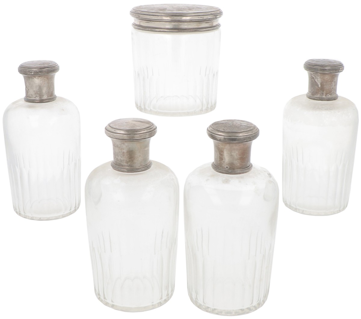 (5) delige kaptafel set zilver.