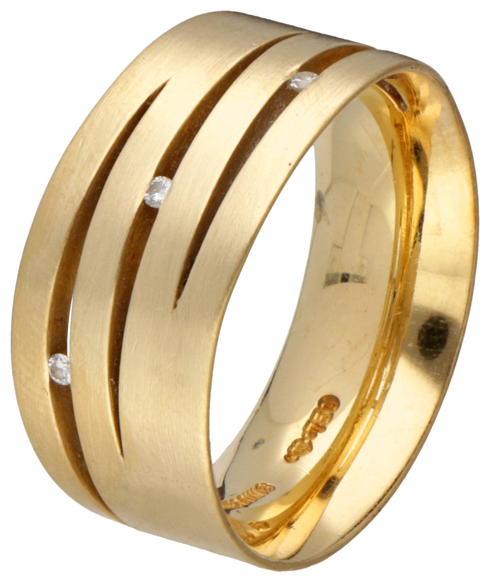 Niessing 18 kt. geelgouden gematteerde ring bezet met diamant.