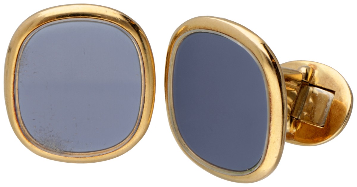 18 kt. Geelgouden Patek Philippe 'Ellipse' manchetknopen met blauw gekleurd staal.