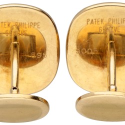 18 kt. Geelgouden Patek Philippe 'Ellipse' manchetknopen met blauw gekleurd staal.