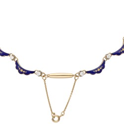 14 kt. Geelgouden vintage collier bezet met ca. 1.62 ct. diamant en blauwe emaille.