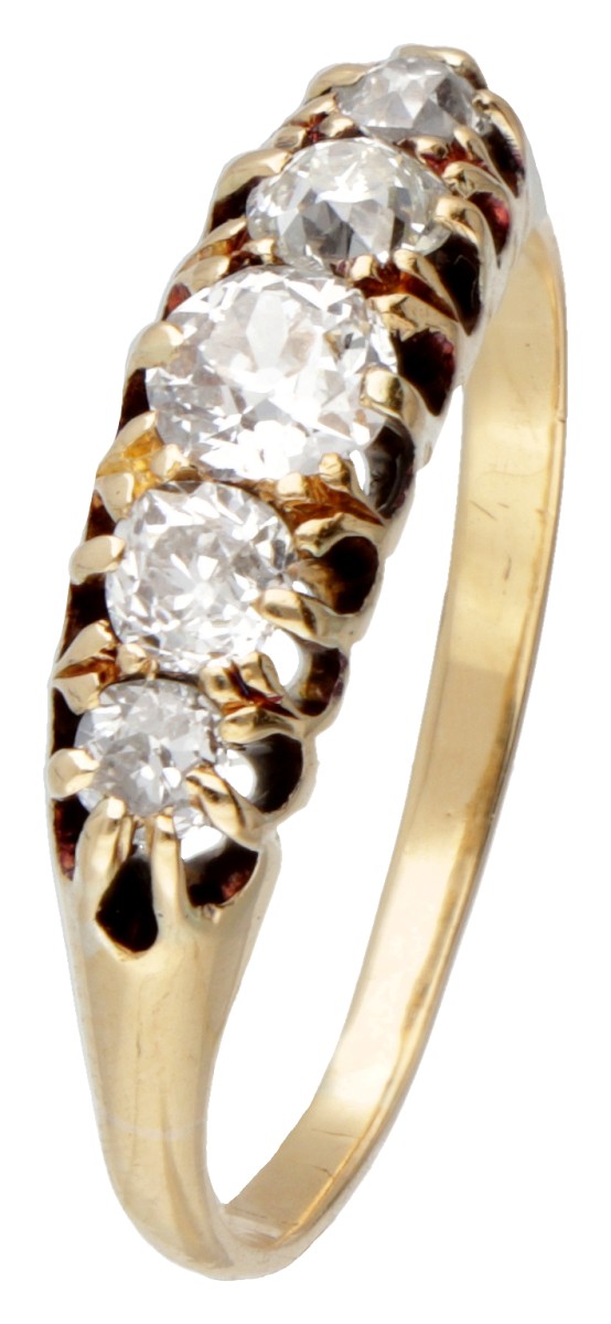 18 kt. Geelgouden antieke alliance ring bezet met ca. 0.62 ct. diamant.