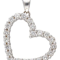 18 kt. Witgouden collier en hartvormige hanger bezet met ca. 0.80 ct. diamant.