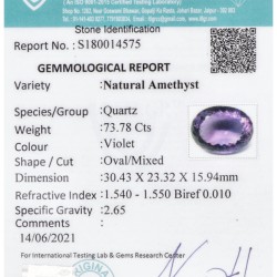 GRA- en ITLGR-gecertificeerde natuurlijke amethist 73.78 ct.