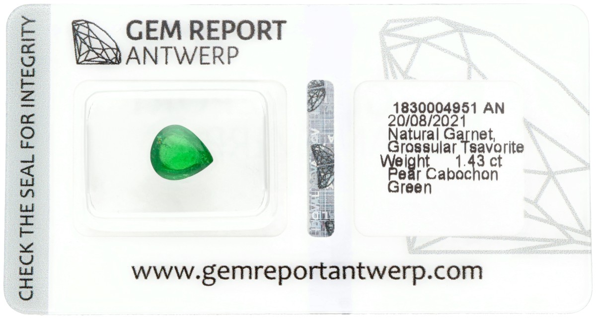 GRA-gecertificeerde natuurlijke tsavoriet granaat 1.43 ct.