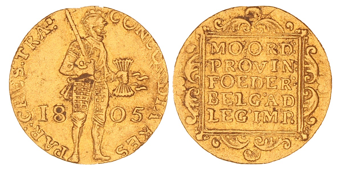 Gouden dukaat. Utrecht. 1805. Zeer Fraai.