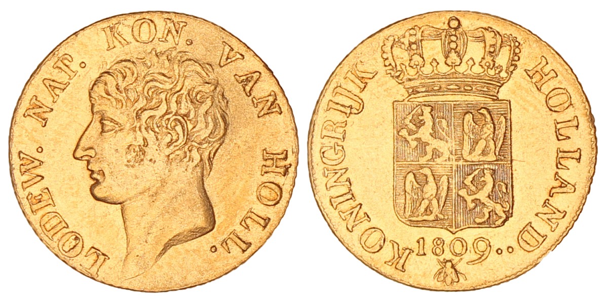 Gouden dukaat (3e type). Lodewijk Napoleon. 1809. Zeer Fraai / Prachtig.
