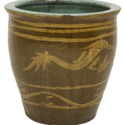 Een aardewerken cache-pot gedecoreerd met draken. China, 1e helft 20e eeuw.