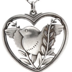 Sterling zilveren collier met no.97 'Robin in a Heart' hanger door Arno Malinowski voor Georg Jensen.