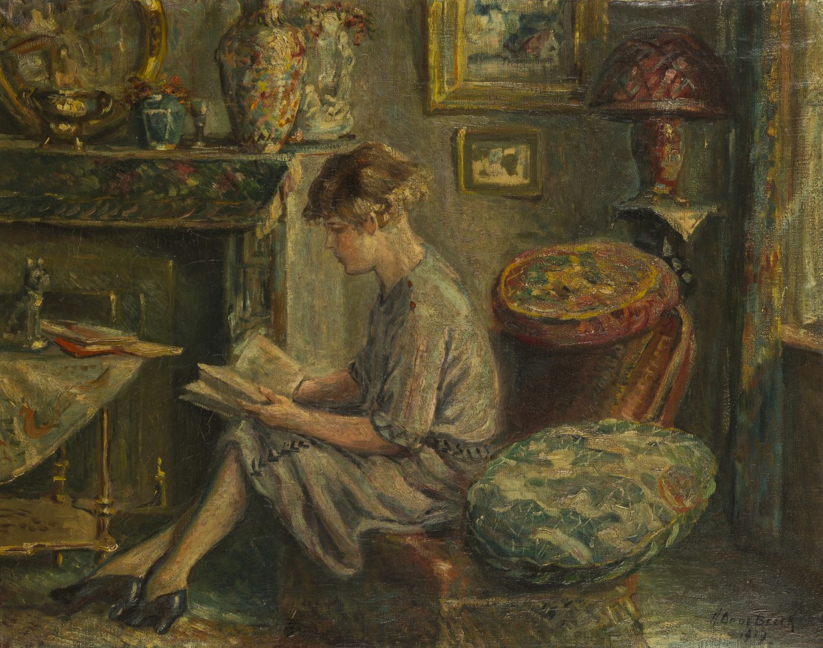 H. Opdebeeck, 1927, Een meisje in een interieur.