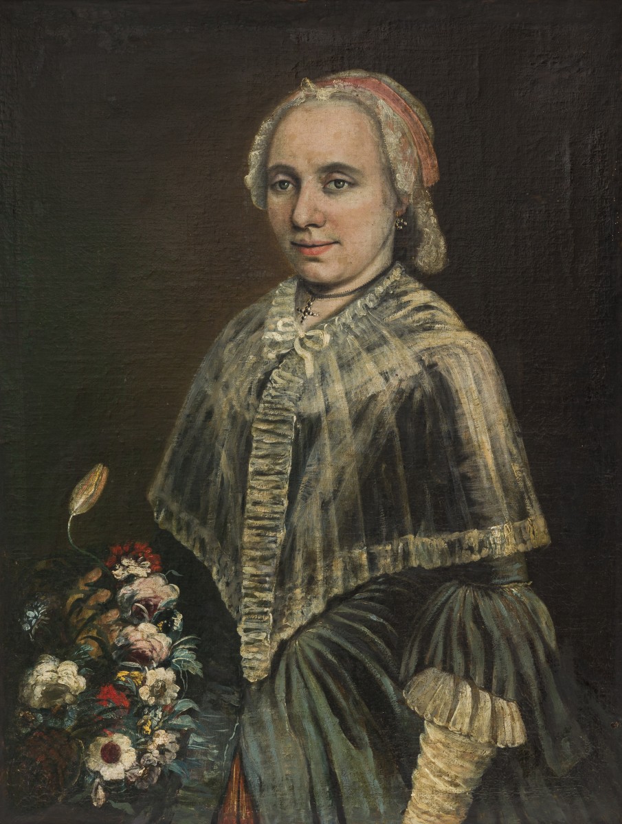 Noord Europa, begin 19e eeuw. Portret van een vrouw met bloementuil.