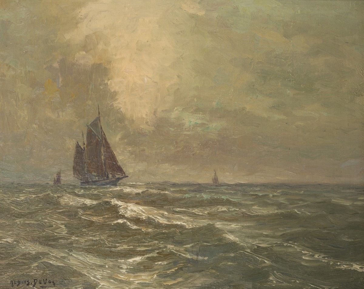 Alb. Is. Devos, 19e/20e eeuw, Een schoener op volle zee.