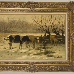 Hermanus Gerhardus Wolbers ( Heemstede 1856 - 1926 The Hague), Cows in a snow-covered meadow.