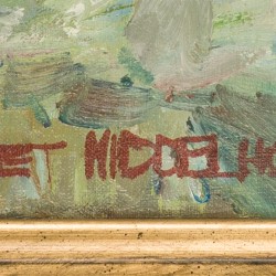 Piet Middelhoek (Brielle 1930 - 2004), Stilleven met oliekan, theepot en appels.