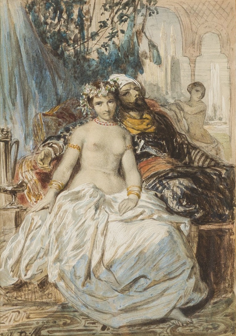 Adolphe-Alexandre Dillens (Gent 1821 - 1877 Brussel), Haremscene.