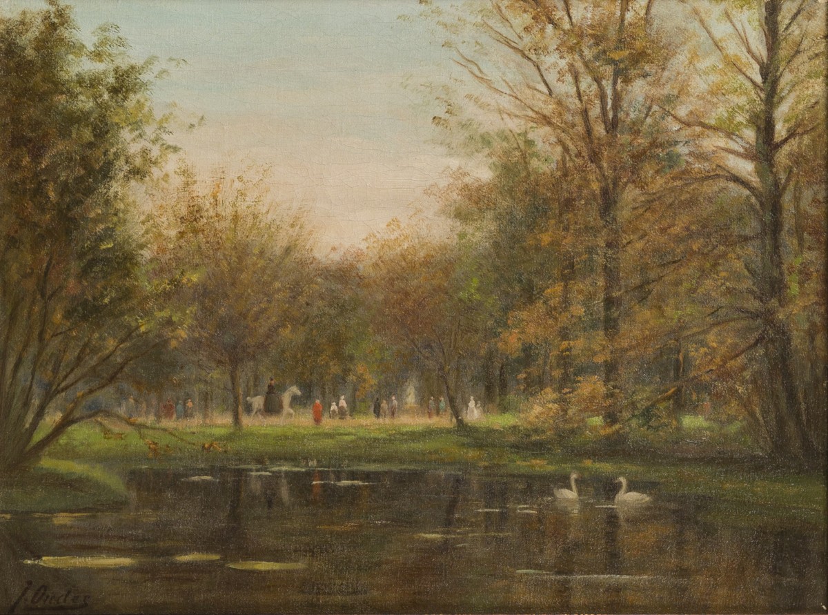 Jaap Oudes (Broek op Langedijk (Langedijk) 1858 - 1921 Amsterdam), Gezicht op het Vondelpark, Amsterdam.