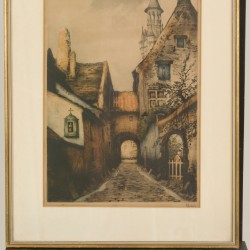 Een lot bestaande uit 3 kleuren etsen, allen met voorstelling van Brugge.