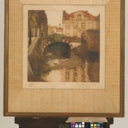 Een lot bestaande uit 3 kleuren etsen, allen met voorstelling van Brugge.