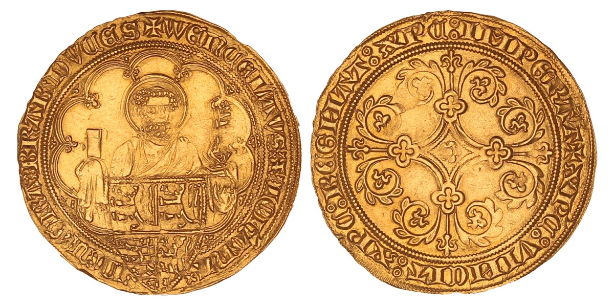 Gouden Pieter. Brabant. Leuven. Johanna en Wenceclaus. Z.j. (1355 - 1383). Prachtig +.