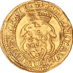 Gouden dukaat - Hongaars type. West-Friesland. 1588 geen punt of kruis achter hellebaard. Zeer Fraai.