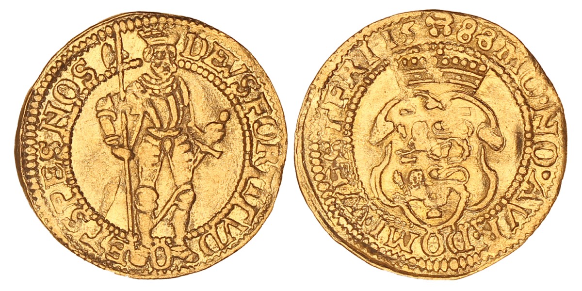 Gouden dukaat - Hongaars type. West-Friesland. 1588 geen punt of kruis achter hellebaard. Zeer Fraai.